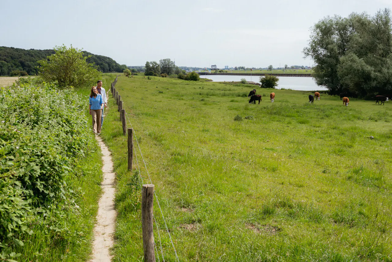 Wandelaars bij kasteel Doorwerth langs de Nederrijn - recreatie