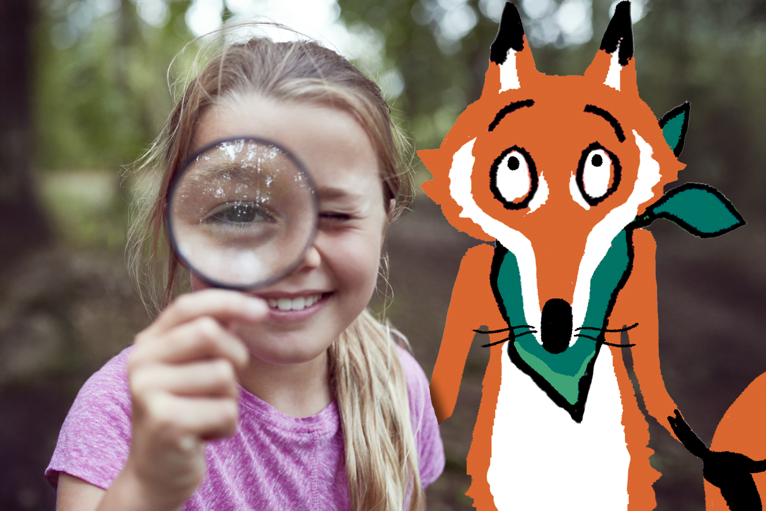 Superspeurdersdag meisje met vergrootglas en Freek de Vos